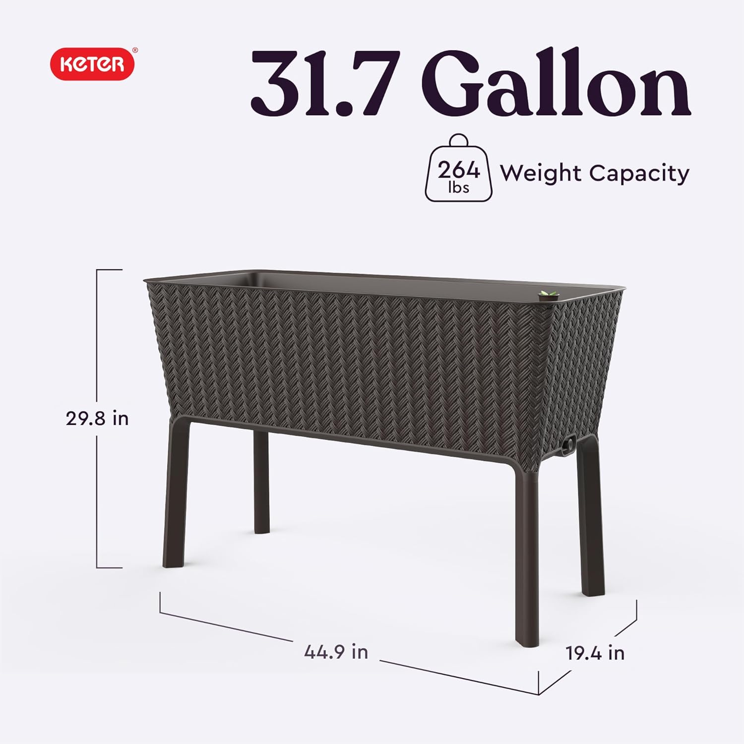 Keter Splendor 31.7 Gallon Raised Garden Bed with Self Watering Planter Box and Drainage Plug-Perfect for Growing Fresh Vegetables